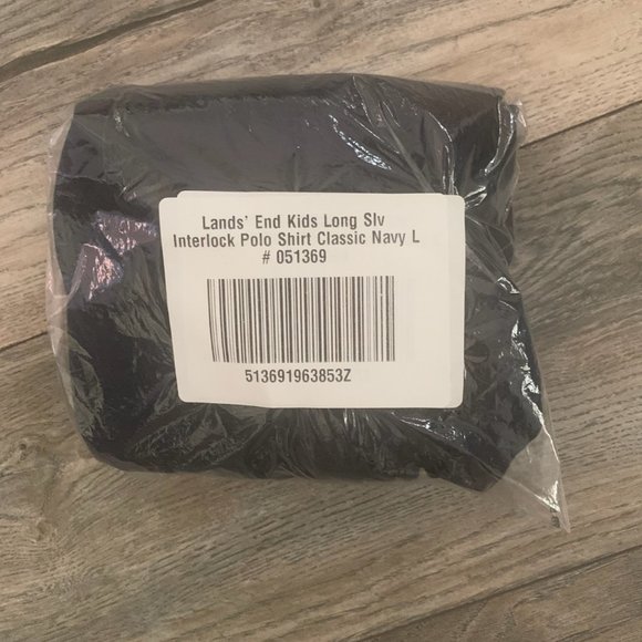 NWT LANDS' END KIDS LONG SLEEVE INTERLOCK POLO SHIRT CLASSIC NAVY LARGE - Picture 3 of 5